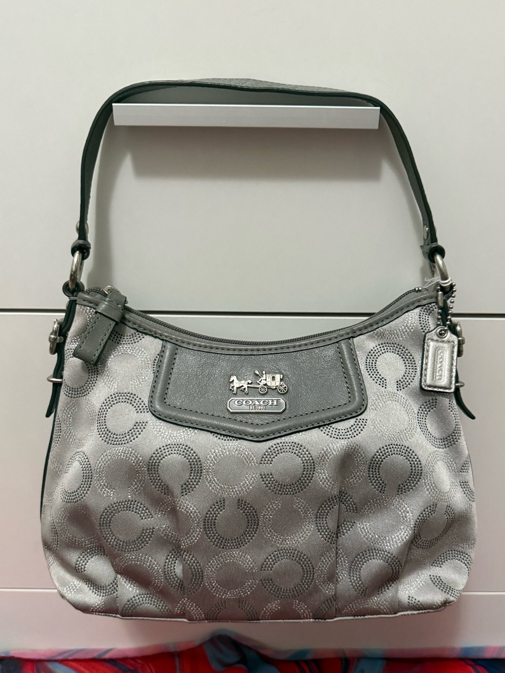 Vintage Coach Op Art Sateen Brooke Mini Baguette Metallic Purple Lining -44379💎